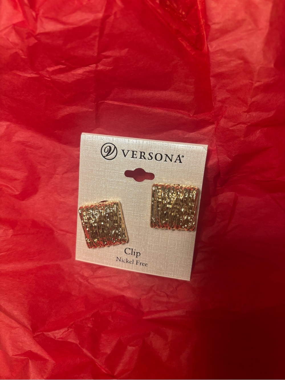 Versona Gold Textured Square Clip-On Earrings